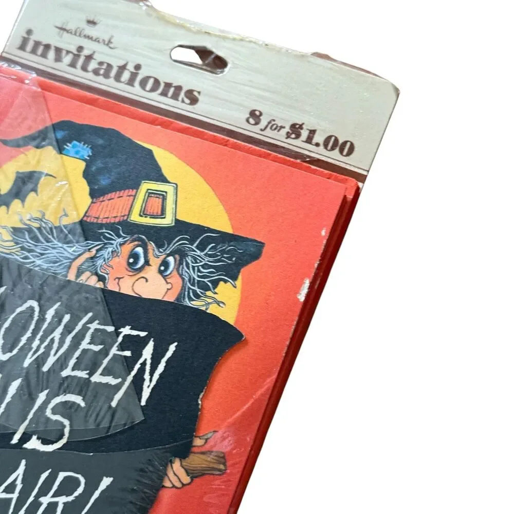 2 Vintage Hallmark Halloween Invitations Packs Witch Bat Sealed & Opened NOS